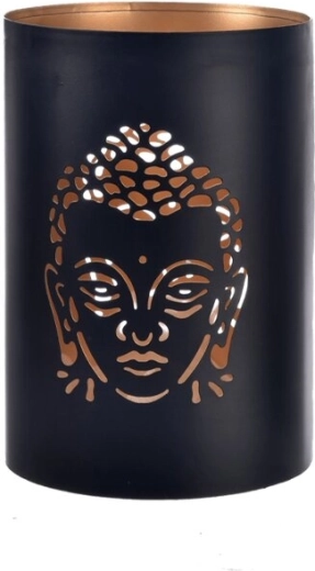 Metallysestage Buddha sort-guld 12 cm