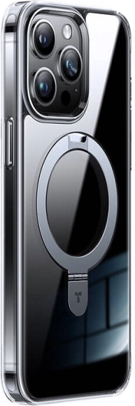 Gennemsigtigt magnetisk TORRAS UPRO Ostand-cover med stander til iPhone 15 Pro