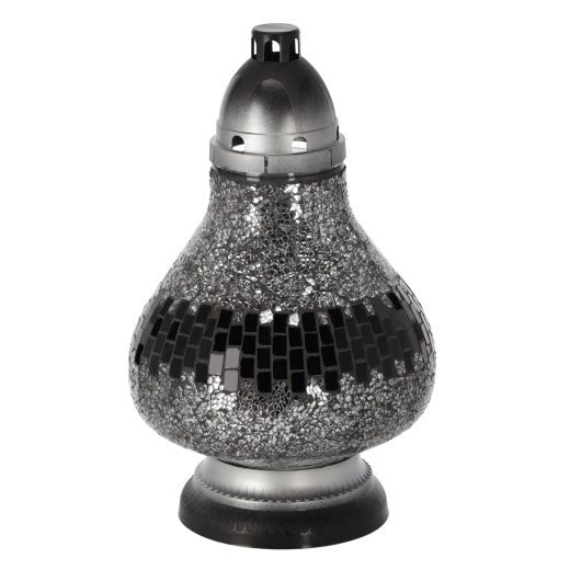 Glas gravlys vitral karaffel, sølvfarvet, 34 cm, brændetid op til 50 timer