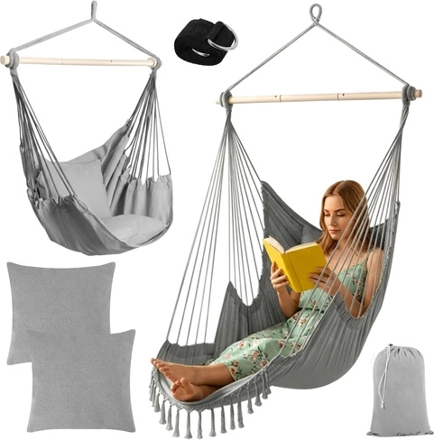 Hængende hængestol 2-i-1 med puder, grå GARDLOV