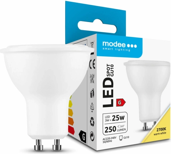 Modee LED spotpære GU10 3 W, 250 lm, varm hvid 2700 K