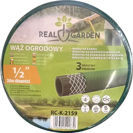 Haveslange 30 m, 1/2", 3-lags, fleksibel og slidstærk gummi