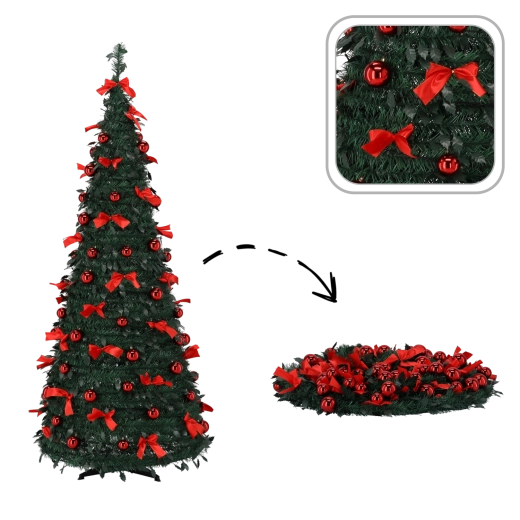 Sammenklappeligt kunstigt juletræ Nina 180 cm med LED-belysning og pynt – 1 stk.