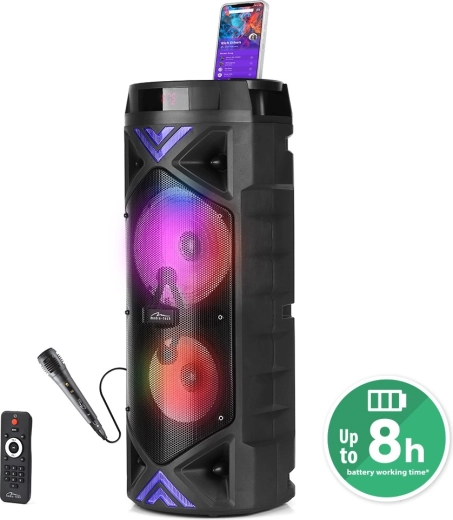 Bærbar karaoke Bluetooth-højttaler MEDIA-TECH FunBox Keg Pro 50 W med LED og FM-radio