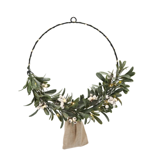 Julekrans med mistelten 40 cm med LED-belysning