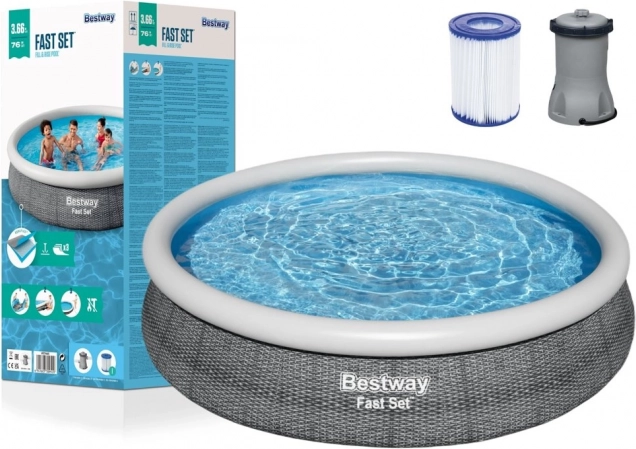 Oppustelig pool BESTWAY Fast Set 366 × 76 cm med filtrering