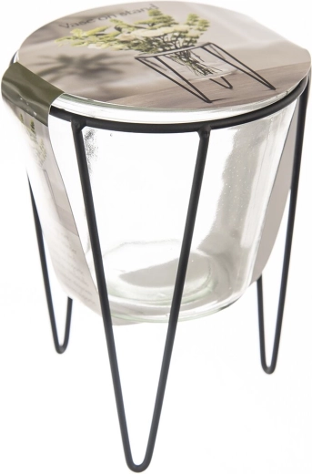 Dekorativ glasvase i metalstativ 18 cm