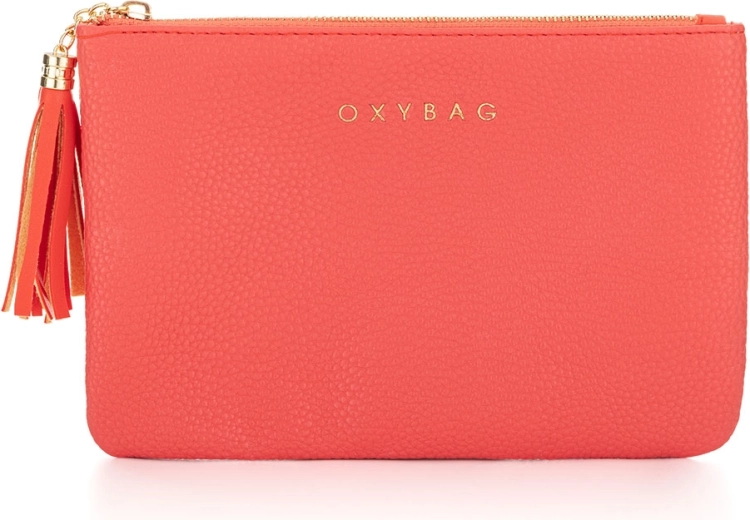 Kosmetikpung i læder i koralfarve