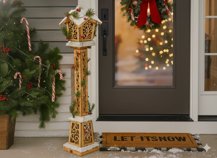 Juletræslanterne i træ med LED 85 cm, brun