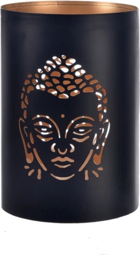 Lysestage Buddha sort-guld 12 × 12 × 18 cm