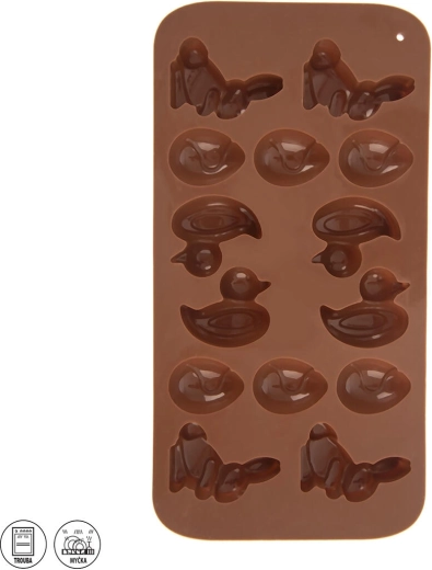 Silikoneform Påske – kaniner, ællinger og æg, 14 stk., brun