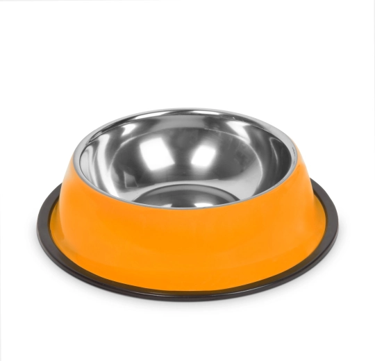 Rustfri skål til hunde med skridsikker ring, 18 cm, orange