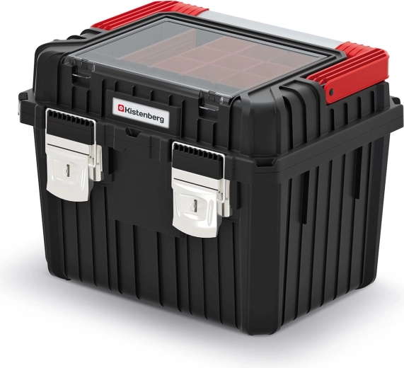 Værktøjskasse HEAVY med metalhåndtag og låse, 445 × 360 × 337 mm, sort