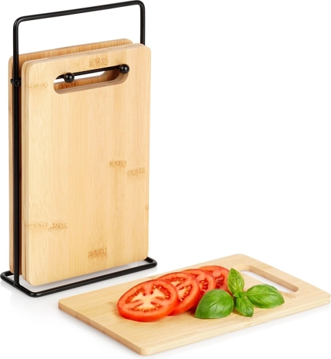 bambusskærebræt med stativ 22 × 14 cm, sæt med 5 dele