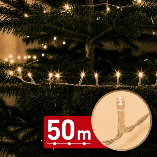 LED-lyskæde 50 m med 1000 LED'er i varm hvid