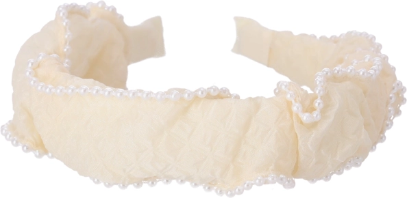 Bred hårbøjle med perler – hvid