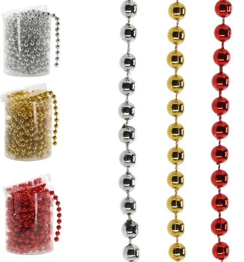 Jule-guirlande med perler 5 m – rød, guld og sølv