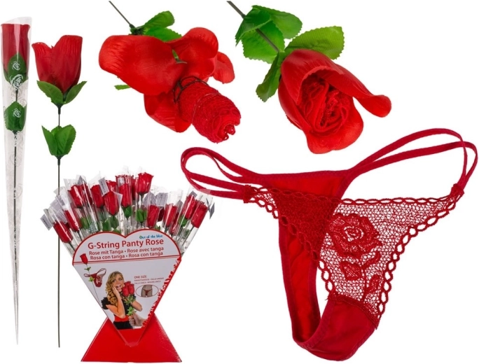 Gaverød rose med blonde-stringtrusse S–M