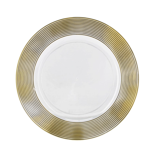 Dekorativ underkop til tallerken, rund 33 cm, transparent med gyldne striber - 1 stk.