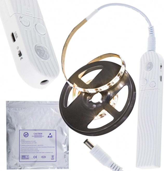 Vandafvisende LED-stribe med bevægelsessensor, USB/batteri, 1 m, 59 LED, varm hvid