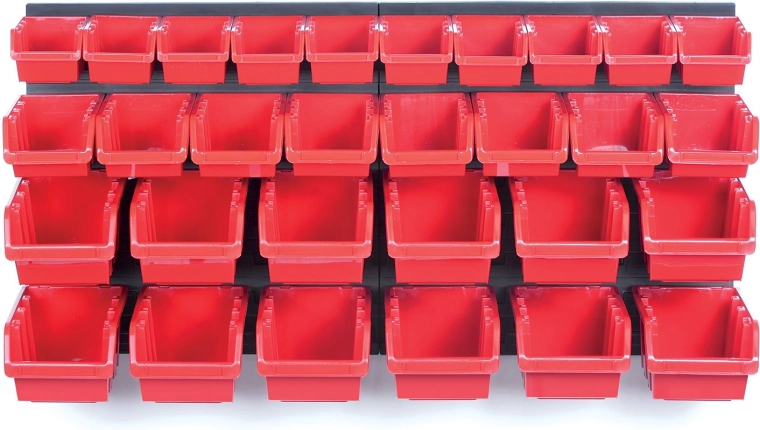 Ophængt panel med 30 bokse til værktøj 800 × 165 × 400 mm