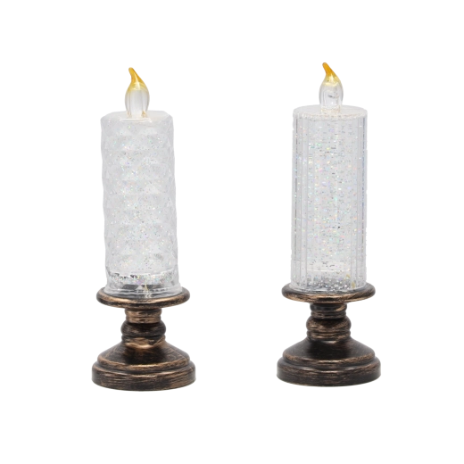 LED-lys med glimmer på dekorativ sokkel 21 cm