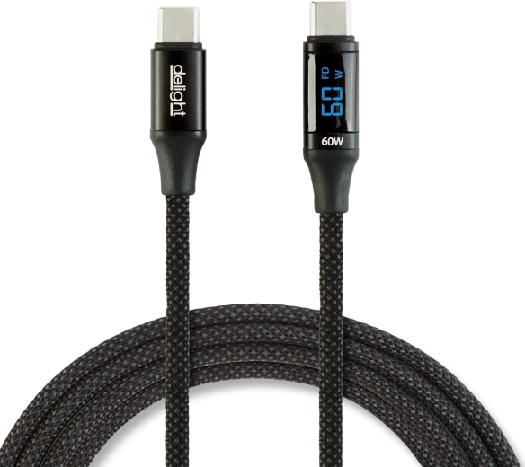 USB-C til USB-C-datakabel med effektindikator, sort, 1 m