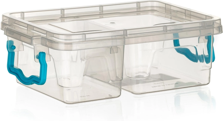 GEMA-boks opdelt rektangulær 0,4 + 0,6 l med turkise håndtag