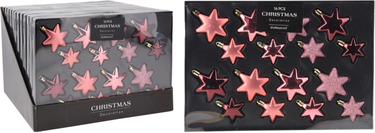 Julepynt stjerner rosa mix 16 stk