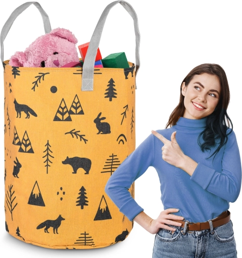 Tekstilkurv til legetøj NUKIDO – gul, stor kapacitet