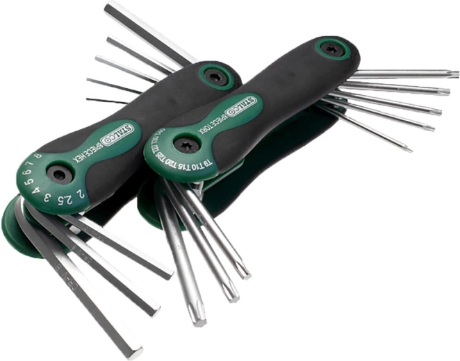 Sæt med TORX- og unbrakonøgler TORX T9–T40, HEX 2–8 mm, 2×8 dele STALCO