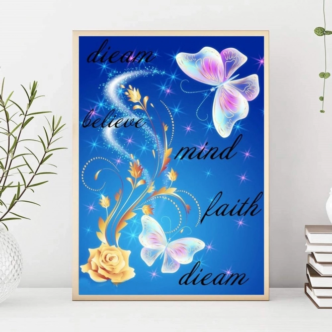 Diamantbroderi med sommerfuglemotiv 40x50 cm