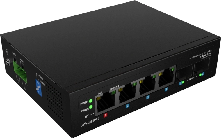 Lanberg let industrielt PoE-switch til DIN-skinne 4× RJ45 + 2× SFP gigabit