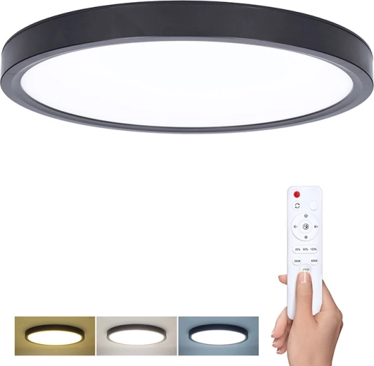 Solight Estela Black LED-loft- og væglampe med fjernbetjening, 60 W, 4500 lm, 50 cm