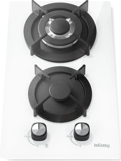 Gasintegreret kogeplade ISEASY 2 brændere hvidt glas