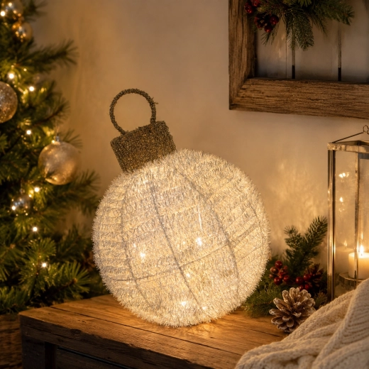 Jule-LED-pynt – roterende julekugle hvid 25 × 34 cm - 1 stk