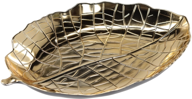 Dekorativ bakke med gyldent blad 39 × 27 cm