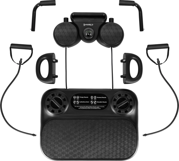 Multifunktionel træningsplade til armbøjninger og mave med elastikker HMS DBP01
