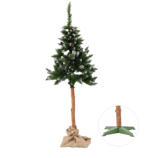 Kunstigt juletræ på naturstamme snedækket fyr med kogler 190 cm