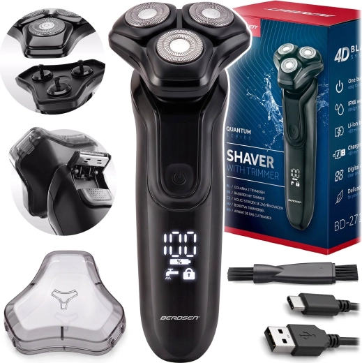 Berdsen elektrisk roterende barbermaskine med trimmer IPX6 og USB‑C