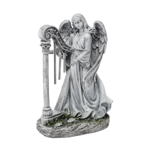 Englefigur med harpe 26 × 15,5 × 39 cm, grå