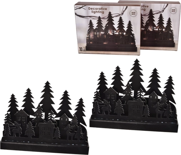 LED lysestage i træ Hus/Træ sort 30 × 6 × 24 cm