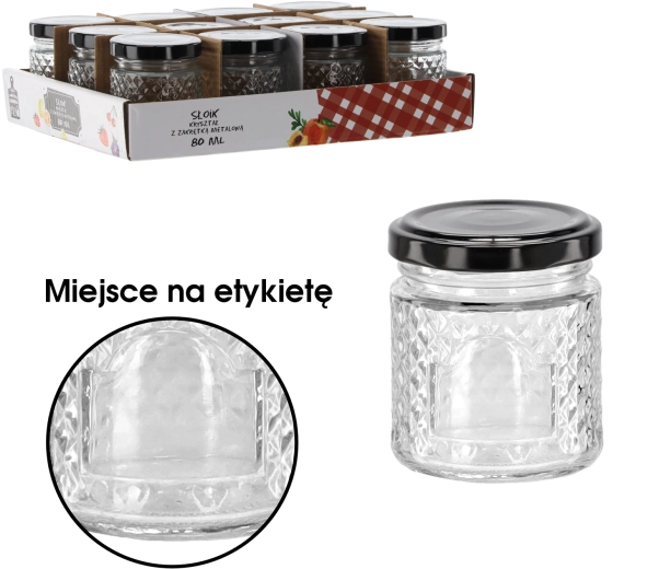 Glaskrukke 80 ml med sort metal låg