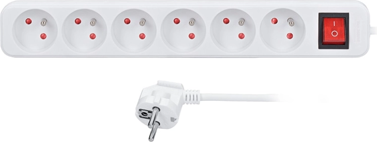Solight forlængerledning 5 m med 6 stikkontakter og afbryder 16 A/3680 W hvid - 1 stk.