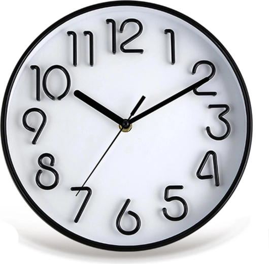 Vægur med 3D urskive, 25,3 cm, sort og hvid