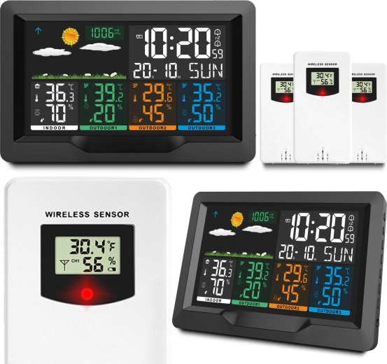 Trådløs vejrstation med farvedisplay og 3 sensorer BD-904 sort