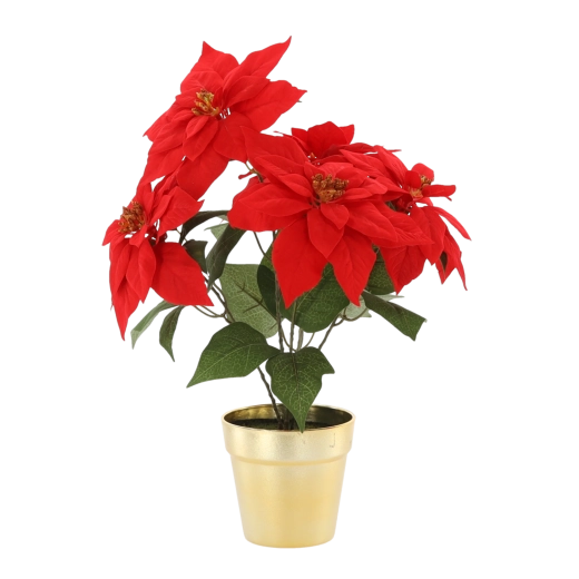 Kunstig julestjerne i gylden urtepotte, 49 cm