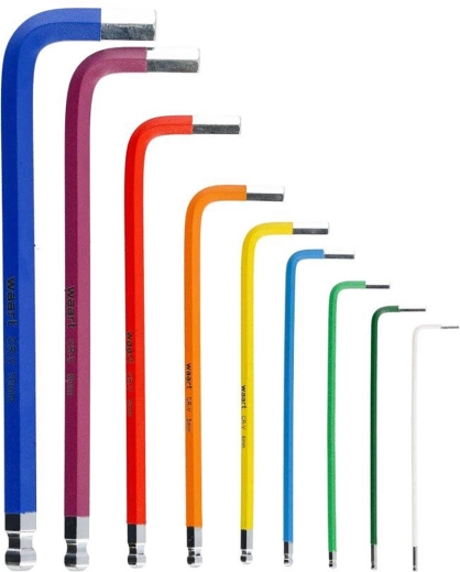 Farvesæt af lange unbrakonøgler med kugle 1,5–10 mm, 9 dele