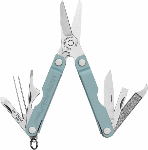 Leatherman Micra Arctic – kompakt multitool 10-i-1, rustfrit stål, blågrå