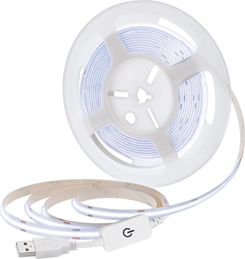 Solight LED COB-strip 5 m USB, kold hvid 6000 K, afbryder, 8 mm